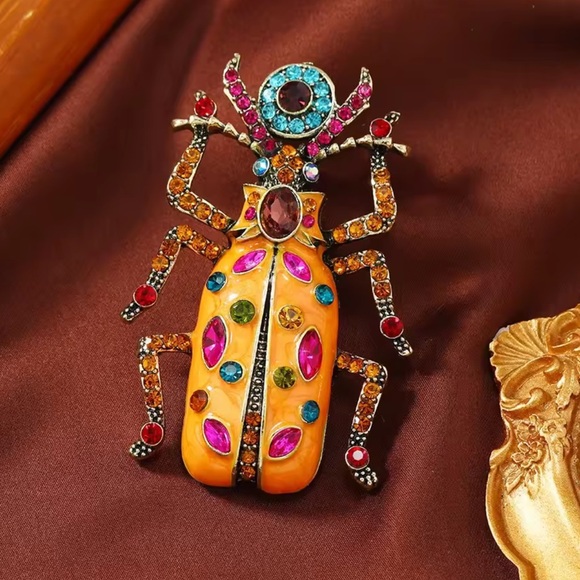 Anthropologie Jewelry - Colorful Beetle Brooch with Gem Accents